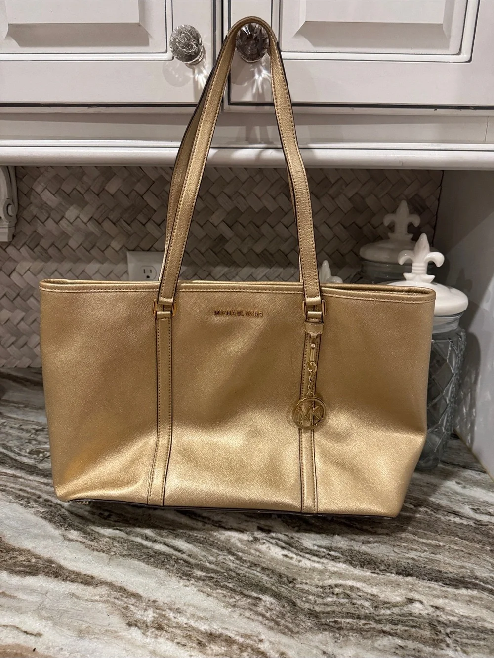 Michael Kors Sady Gold Metallic Leather Tote Bag